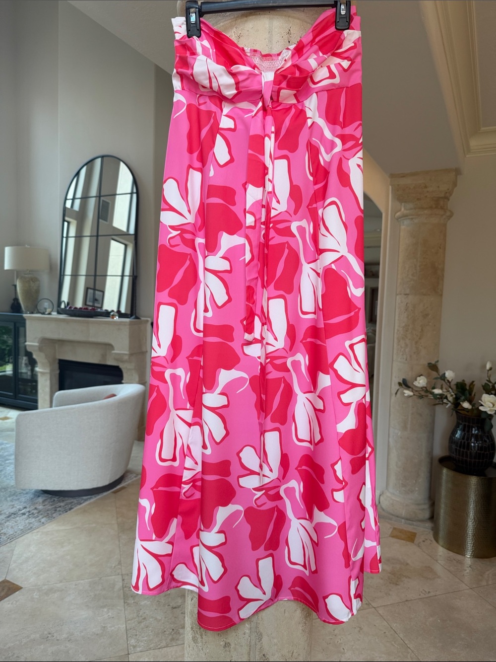 Vibrant Pink White Floral Maxi Tube Top Dress Sz S/M see measurments NWOT